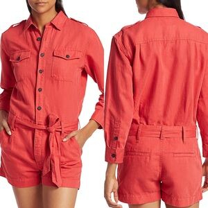 Current/Elliott Coral Utility Romper Linen Cotton Belted Shorts Size 2